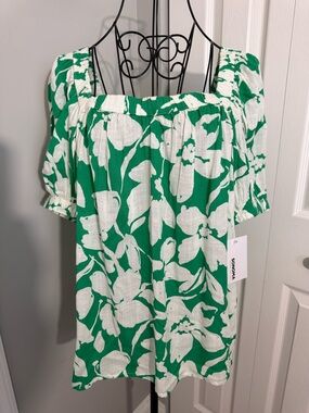 Sonoma Green & White Floral Square Neck Blouse